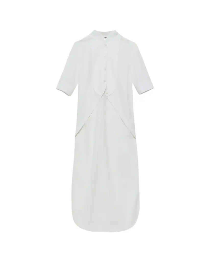 JW Anderson Short-Sleeve Bib High-Low Button-Down Shirt