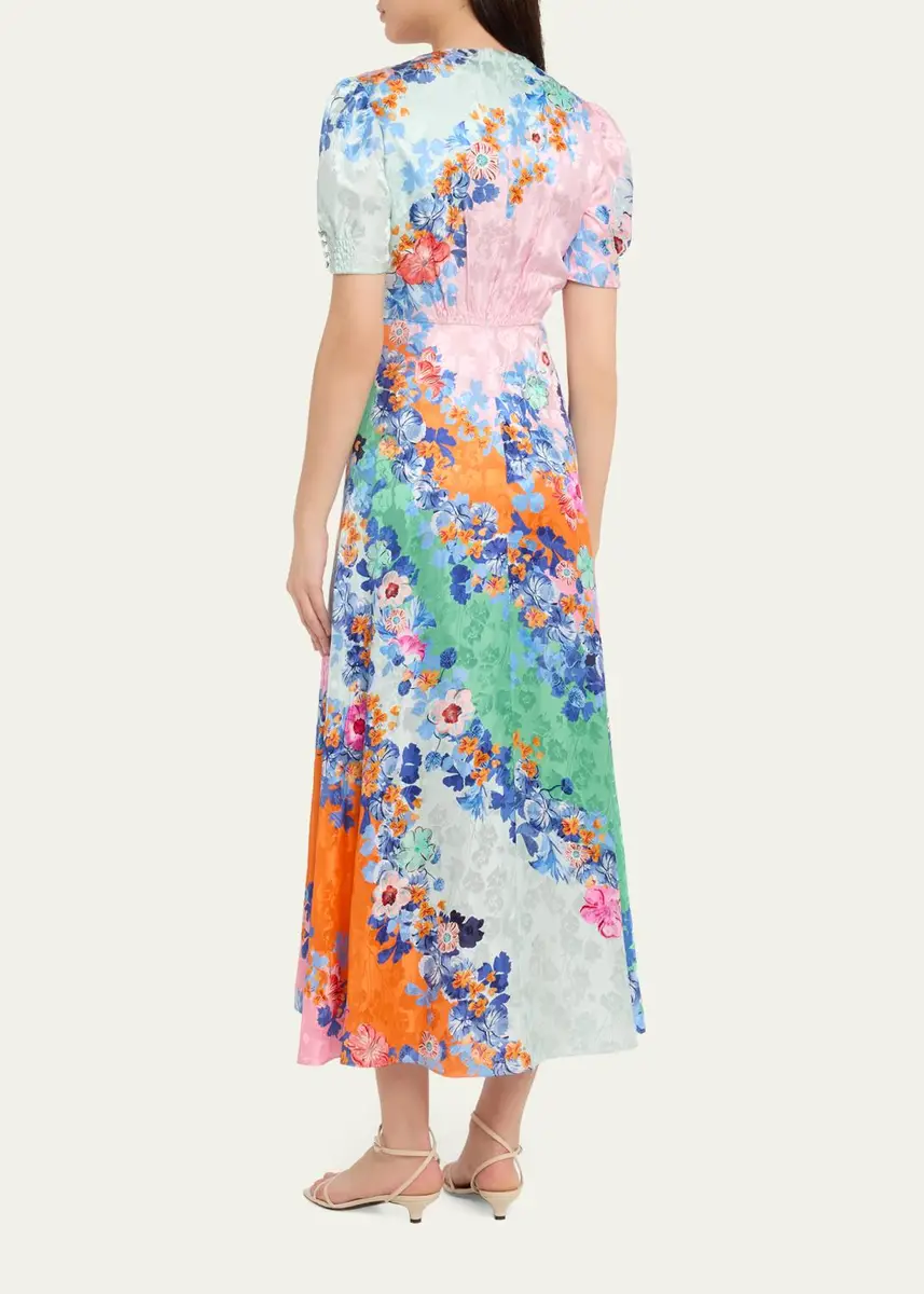 Saloni Lea Floral Silk Jacquard Button-Front Midi Dress | Thumbnail 3 Saloni Lea Floral Silk Jacquard Button-Front Midi Dress | Thumbnail 3