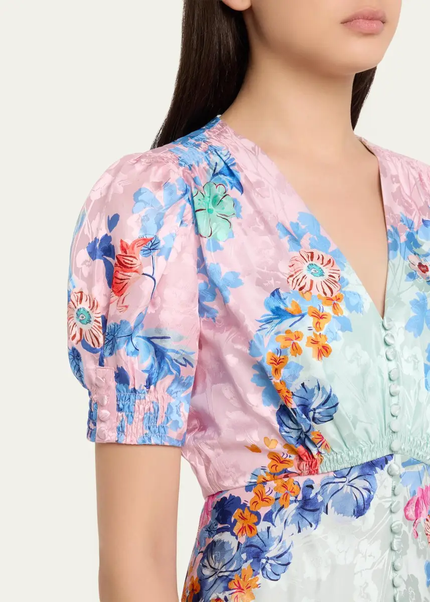 Saloni Lea Floral Silk Jacquard Button-Front Midi Dress | Thumbnail 5 Saloni Lea Floral Silk Jacquard Button-Front Midi Dress | Thumbnail 5