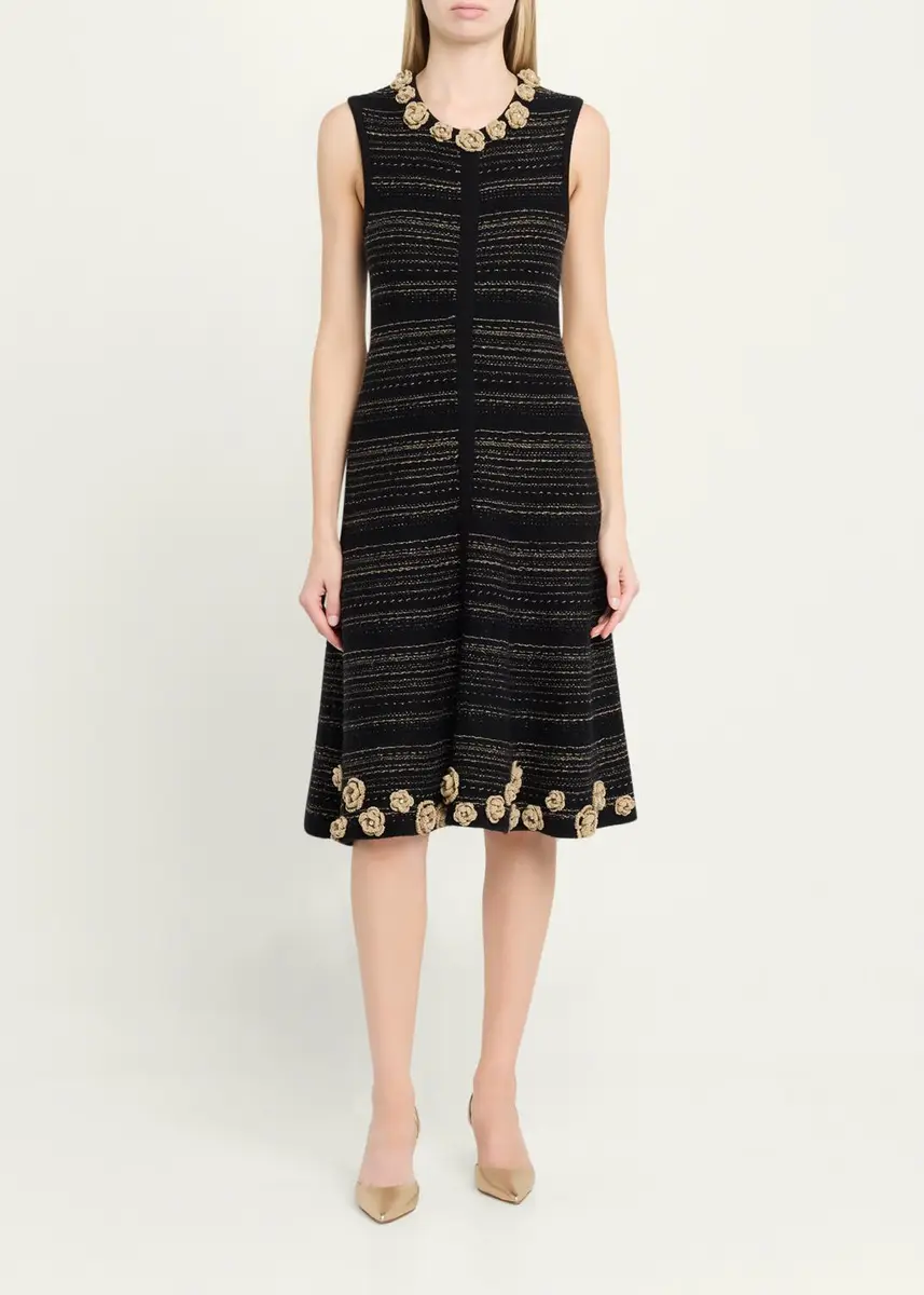 Rickie Freeman for Teri Jon Striped Crochet Floral Applique Midi Dress | Thumbnail 2 Rickie Freeman for Teri Jon Striped Crochet Floral Applique Midi Dress | Thumbnail 2
