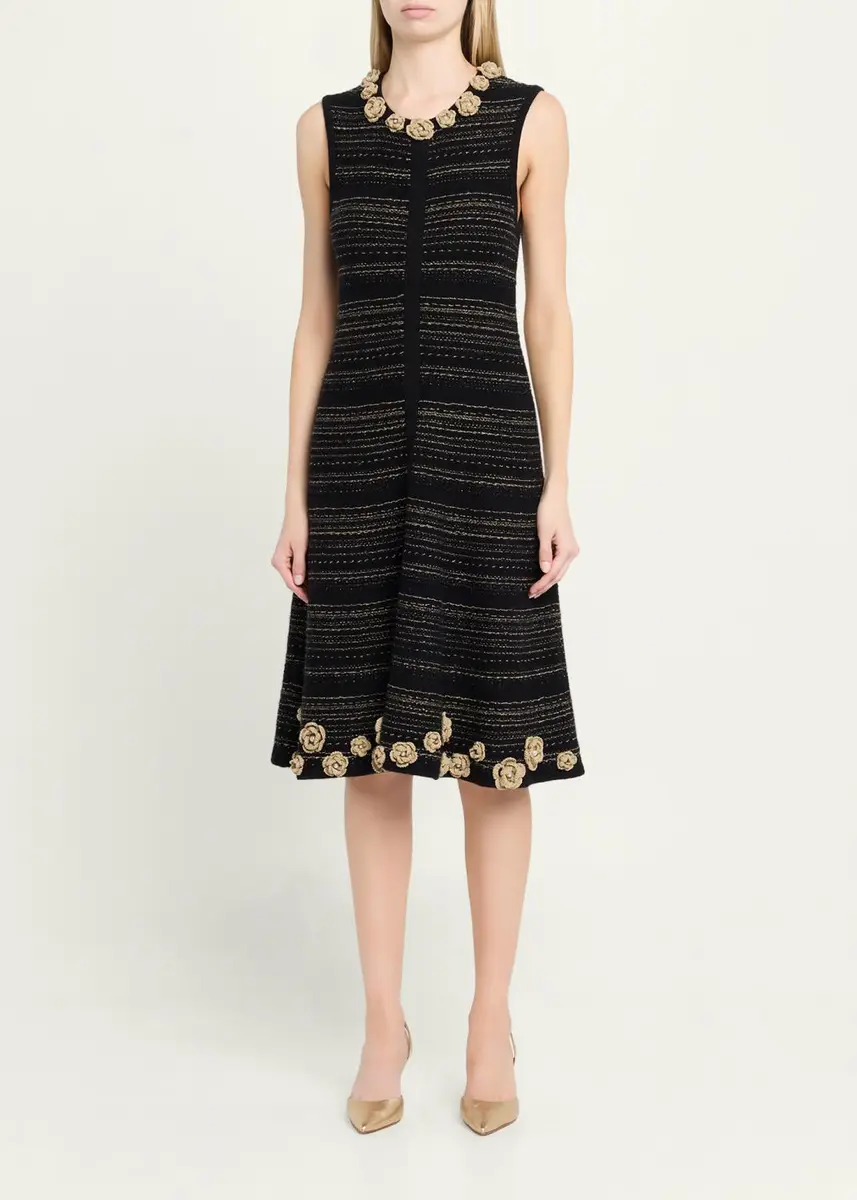 Rickie Freeman for Teri Jon Striped Crochet Floral Applique Midi Dress | Thumbnail 4 Rickie Freeman for Teri Jon Striped Crochet Floral Applique Midi Dress | Thumbnail 4
