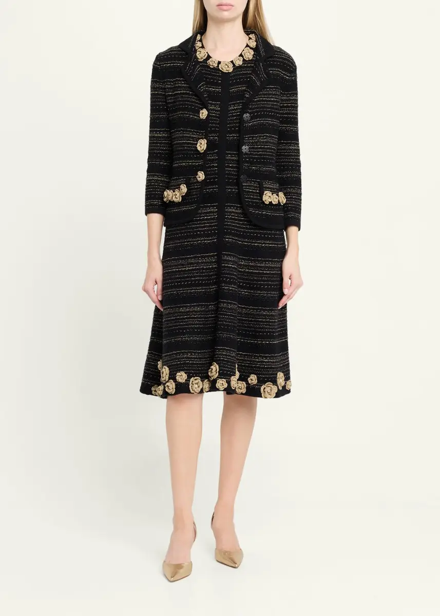 Rickie Freeman for Teri Jon Crochet Floral Applique Striped Knit Jacket | Thumbnail 2