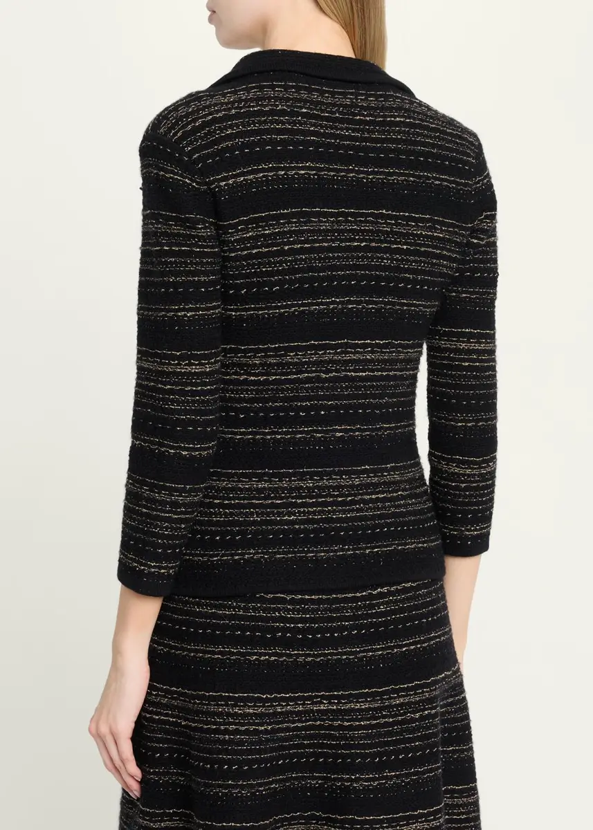 Rickie Freeman for Teri Jon Crochet Floral Applique Striped Knit Jacket | Thumbnail 3