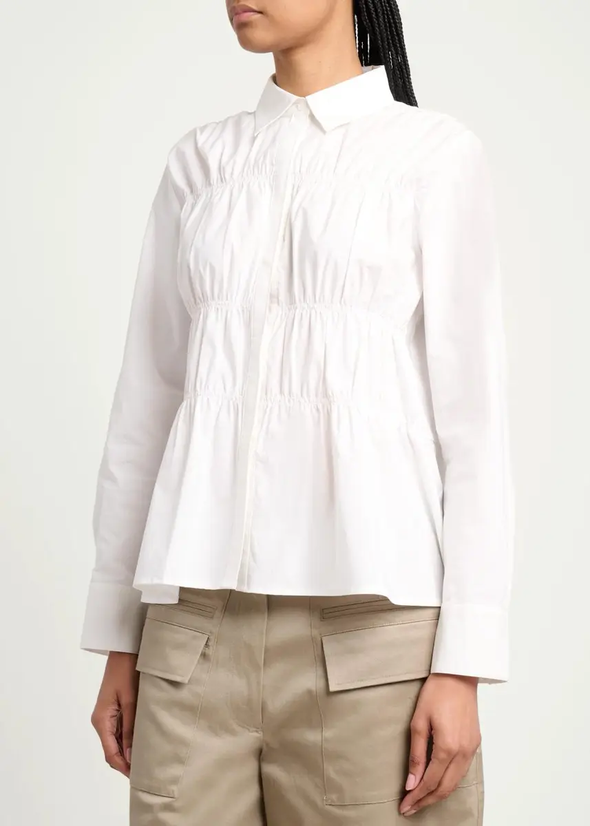 Proenza Schouler White Label Pearl Cinched Cotton Poplin Shirt | Thumbnail 4 Proenza Schouler White Label Pearl Cinched Cotton Poplin Shirt | Thumbnail 4