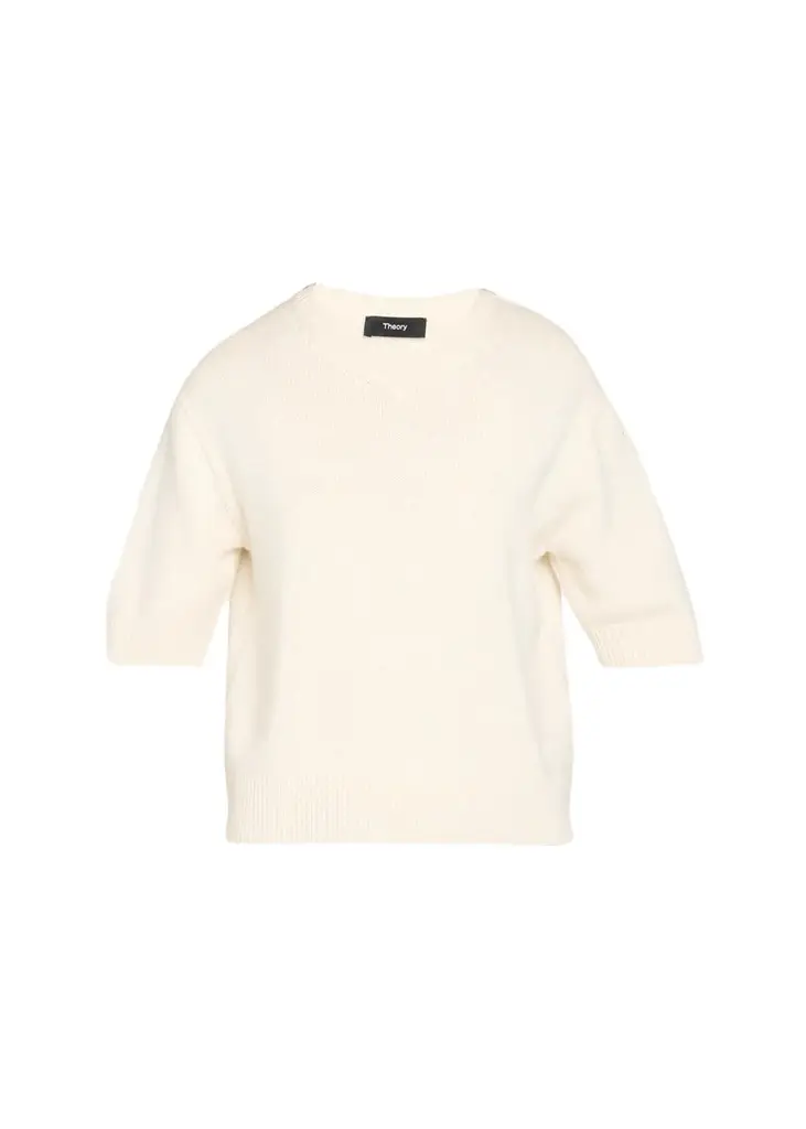 Theory Cashmere Short-Sleeved Crop Sweater