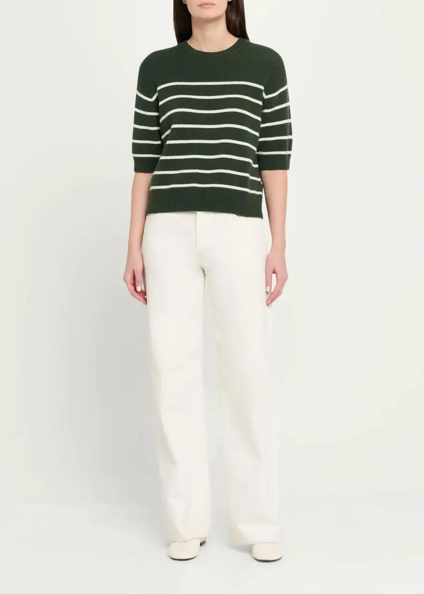 Theory Striped Cashmere Crop Short-Sleeve Sweater | Thumbnail 2