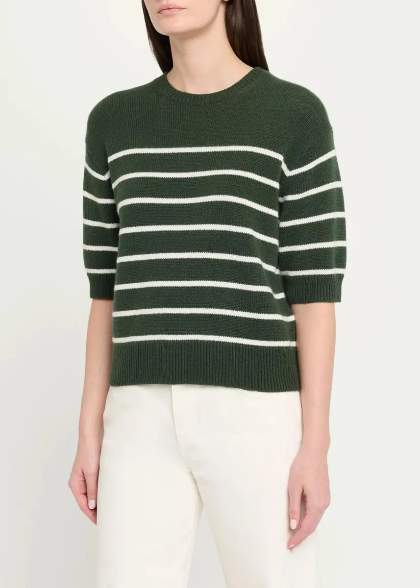 Theory Striped Cashmere Crop Short-Sleeve Sweater | Thumbnail 4
