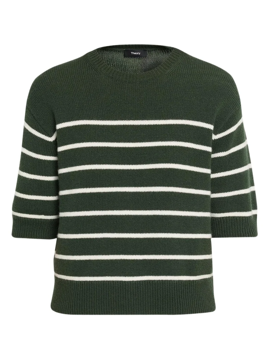 Striped Cashmere Crop Short-Sleeve Sweater