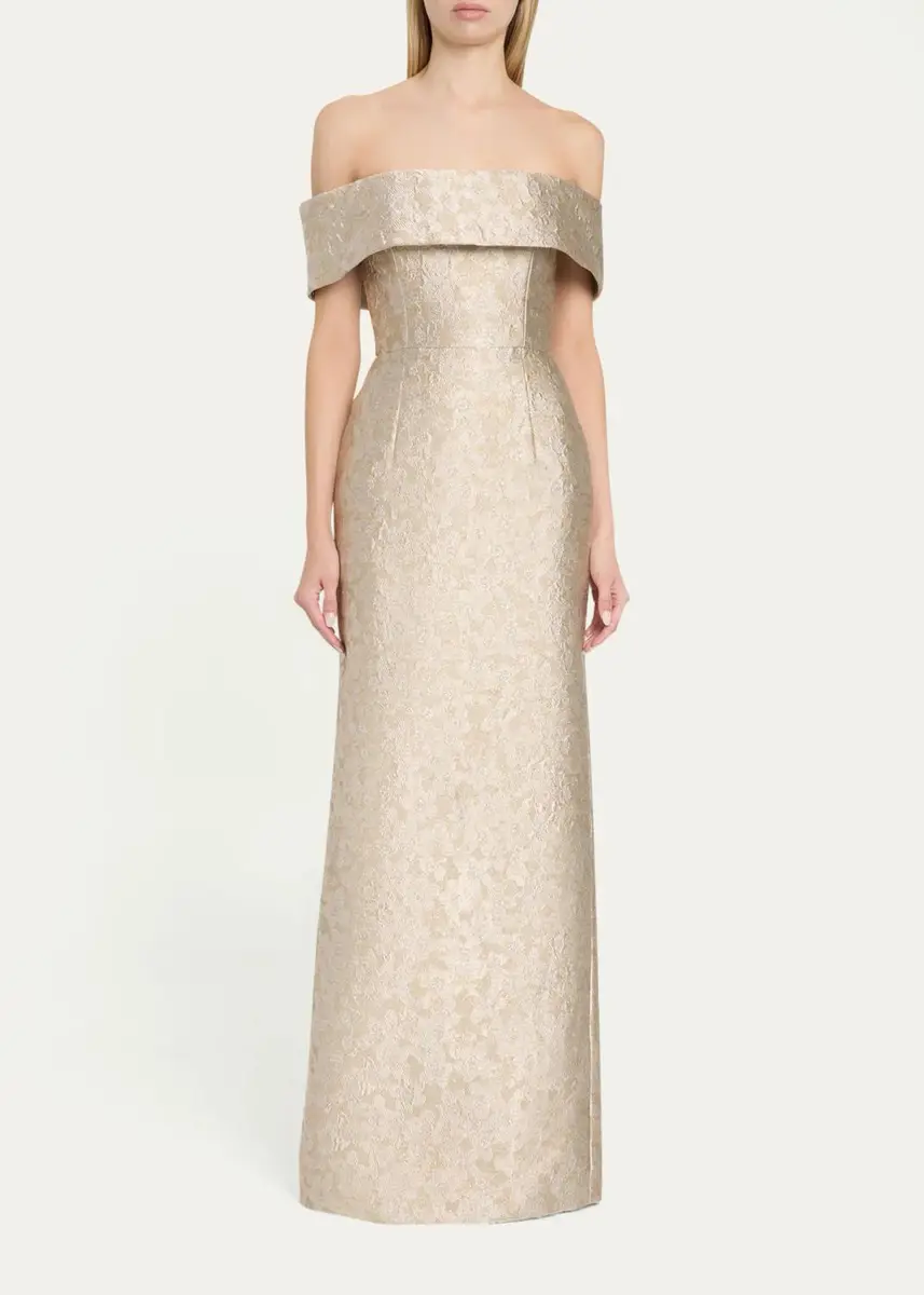 Markarian Clover Metallic Floral Jacquard Off-The-Shoulder Column Gown | Thumbnail 2 Markarian Clover Metallic Floral Jacquard Off-The-Shoulder Column Gown | Thumbnail 2