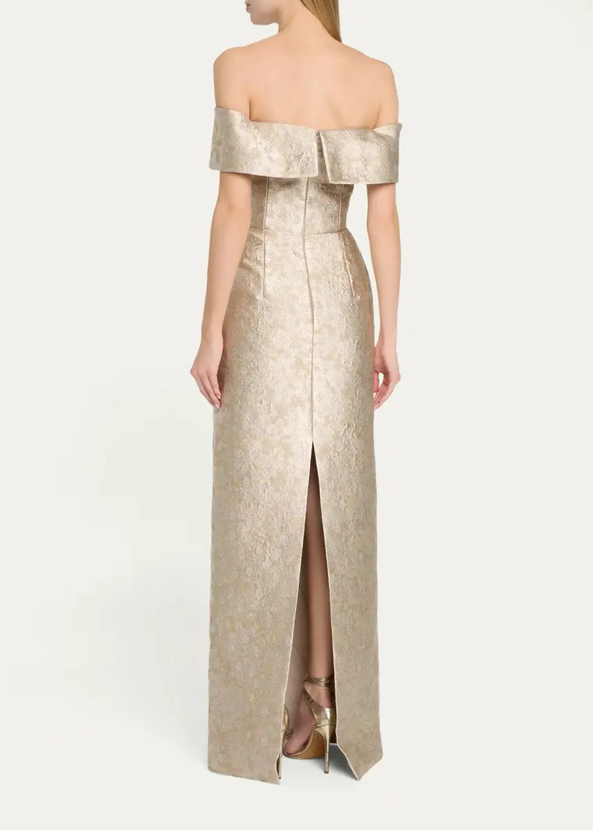 Markarian Clover Metallic Floral Jacquard Off-The-Shoulder Column Gown | Thumbnail 3 Markarian Clover Metallic Floral Jacquard Off-The-Shoulder Column Gown | Thumbnail 3