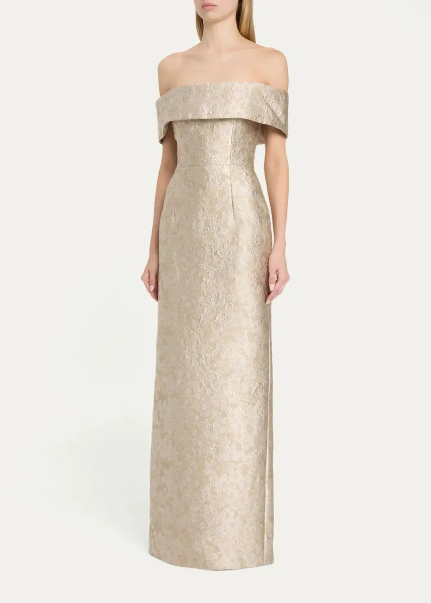 Markarian Clover Metallic Floral Jacquard Off-The-Shoulder Column Gown | Thumbnail 4 Markarian Clover Metallic Floral Jacquard Off-The-Shoulder Column Gown | Thumbnail 4