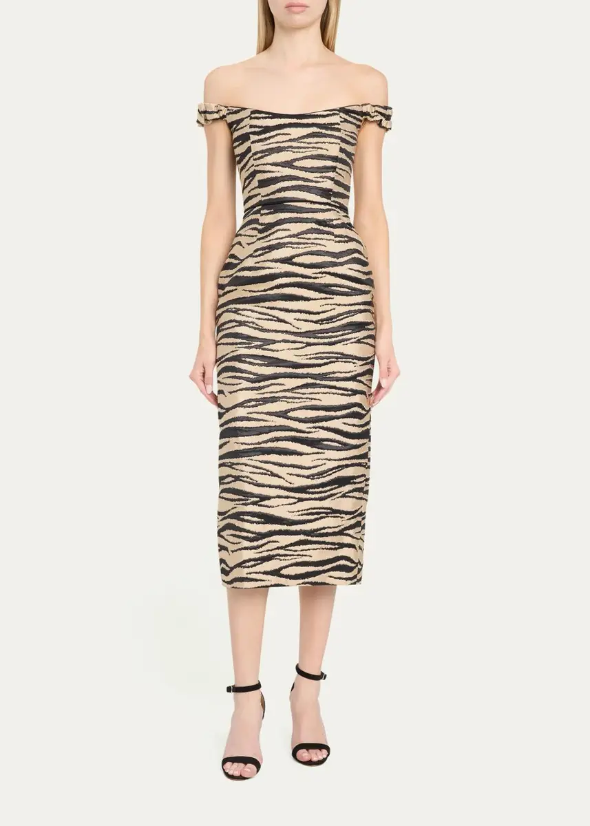 Markarian Amina Off-The-Shoulder Animalier Jacquard Midi Dress | Thumbnail 2 Markarian Amina Off-The-Shoulder Animalier Jacquard Midi Dress | Thumbnail 2