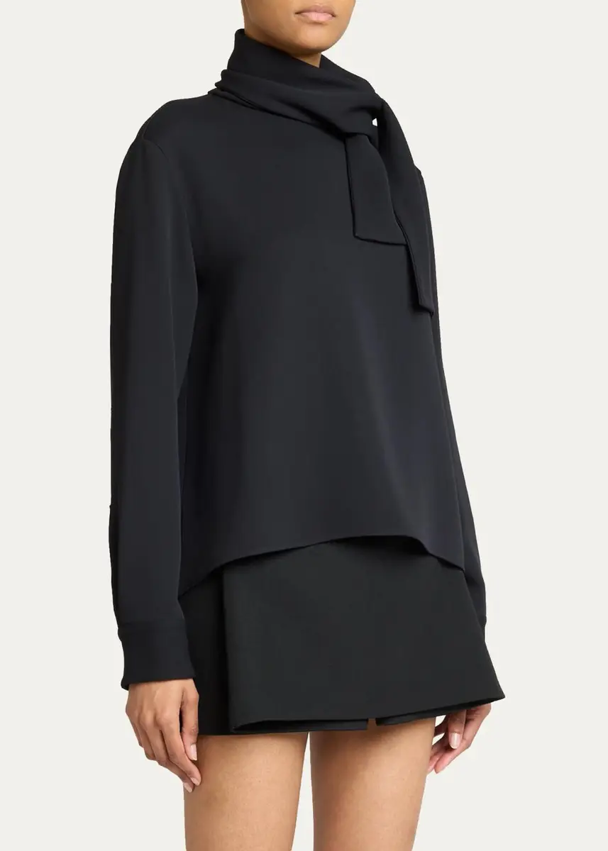 Balenciaga Wool-Silk Top w/ Scarf Tie | Thumbnail 4 Balenciaga Wool-Silk Top w/ Scarf Tie | Thumbnail 4