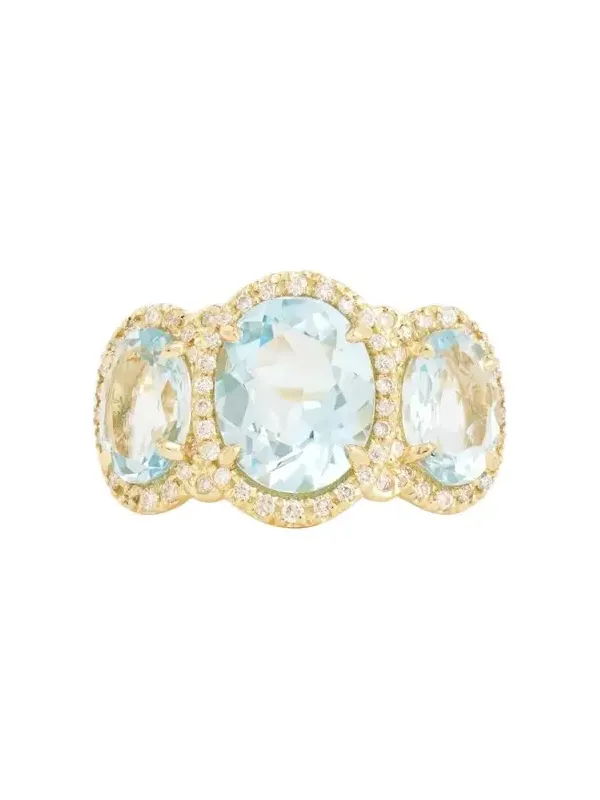 18K Yellow Gold Sky Blue Topaz and Aquamarine Oval Ring with Diamonds 18K Yellow Gold Sky Blue Topaz and Aquamarine Oval Ring with Diamonds