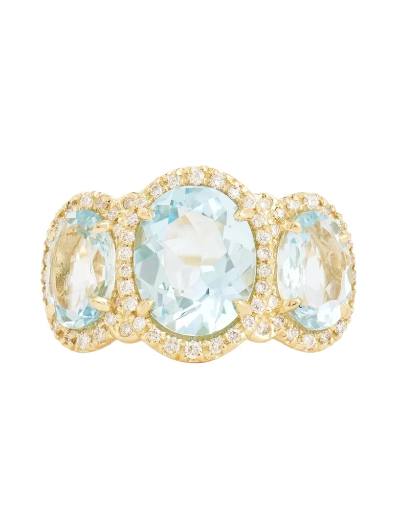 18K Yellow Gold Sky Blue Topaz and Aquamarine Oval Ring with Diamonds