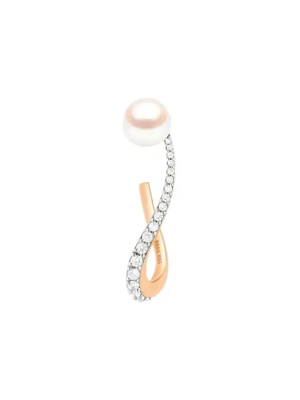 18K Nova Diamond and Pearl Cuff Earring, Single 18K Nova Diamond and Pearl Cuff Earring, Single
