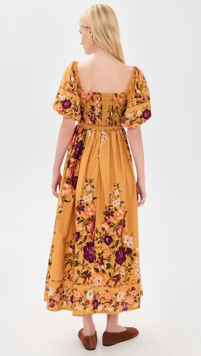 Moon River Puff Sleeve Square Neck Midi Dress | Thumbnail 3