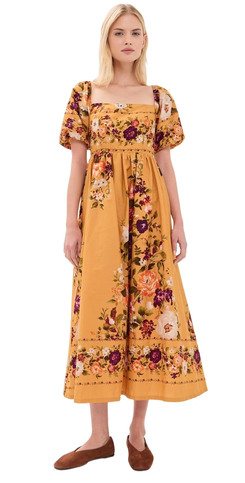 Puff Sleeve Square Neck Midi Dress Puff Sleeve Square Neck Midi Dress
