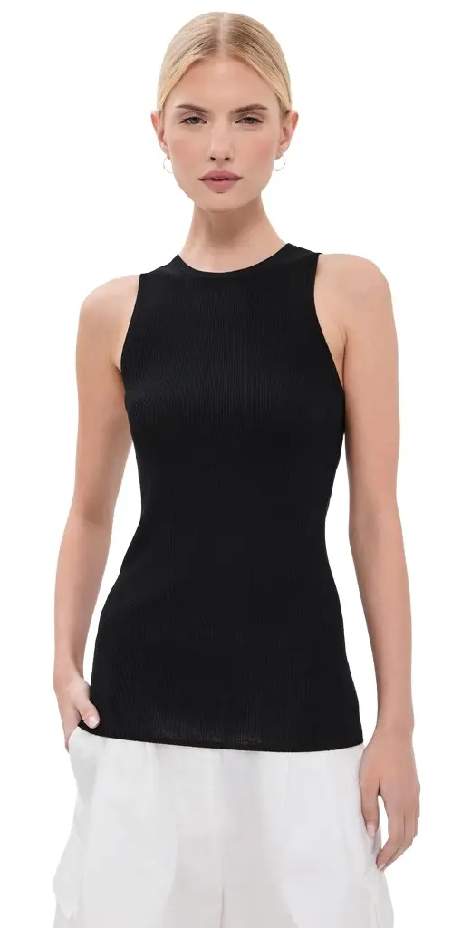 Tibi Feather Weight Ribbed Cut Out Tank