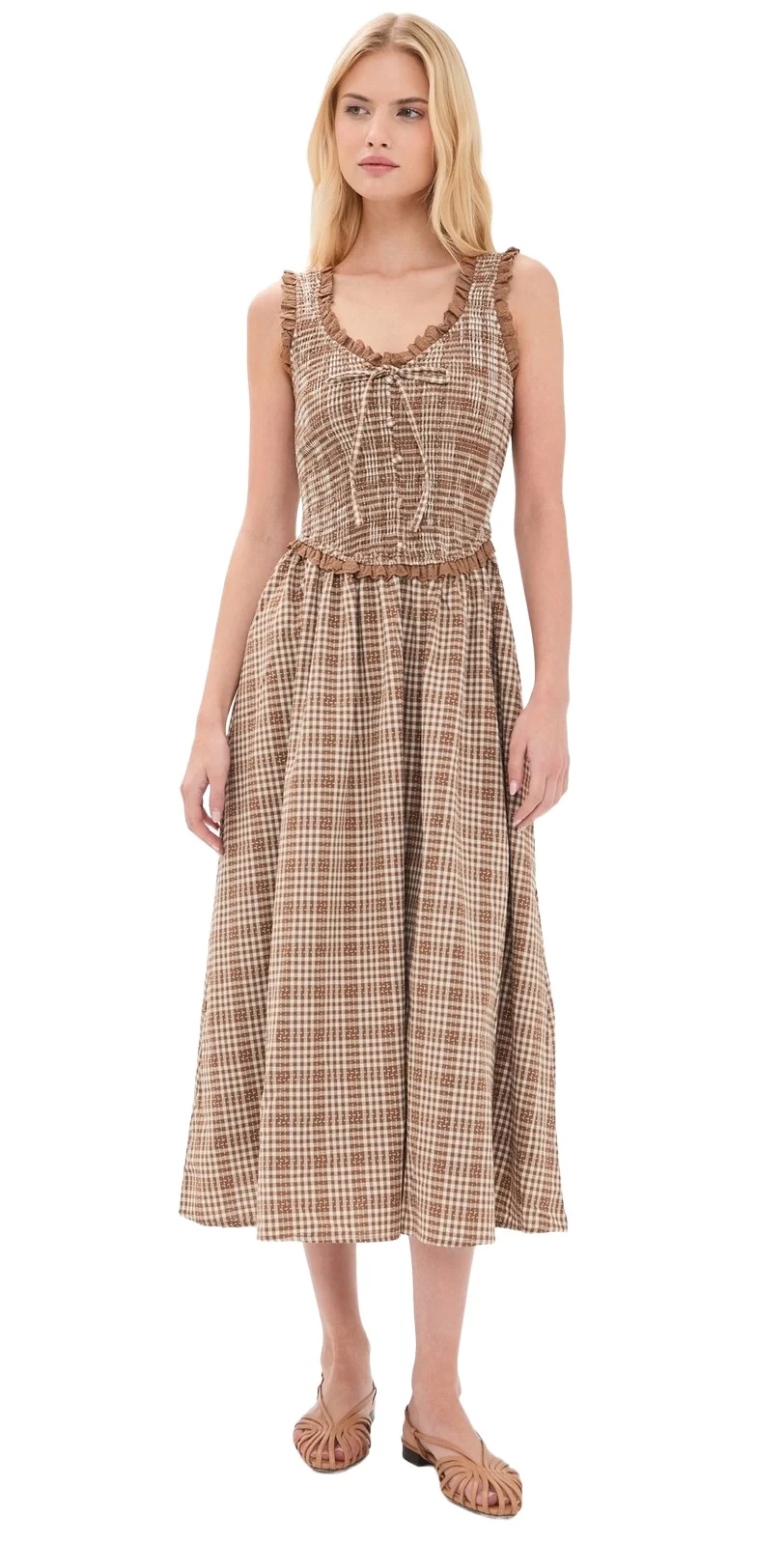 Smocked Lace Insert Midi Dress Smocked Lace Insert Midi Dress