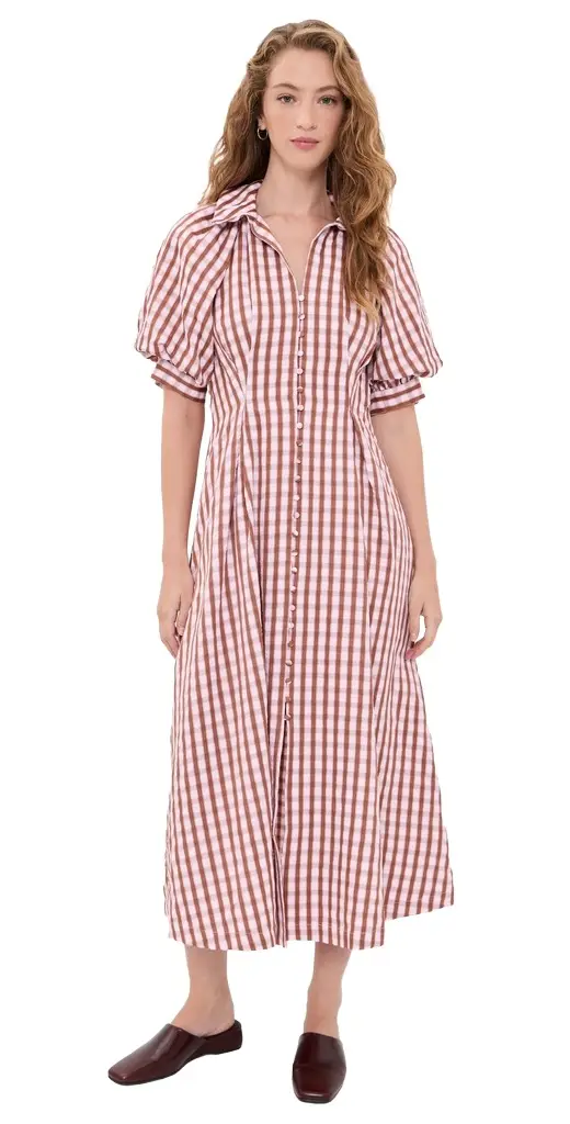 English Factory Gingham Check Midi Dress