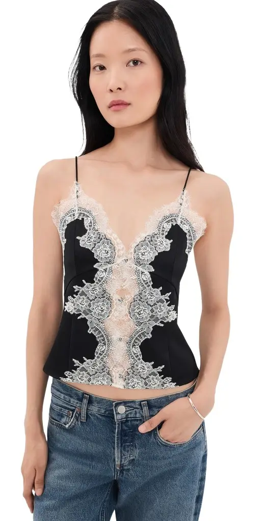 Alice + Olivia Julietta Cutaway Lace Slip Top