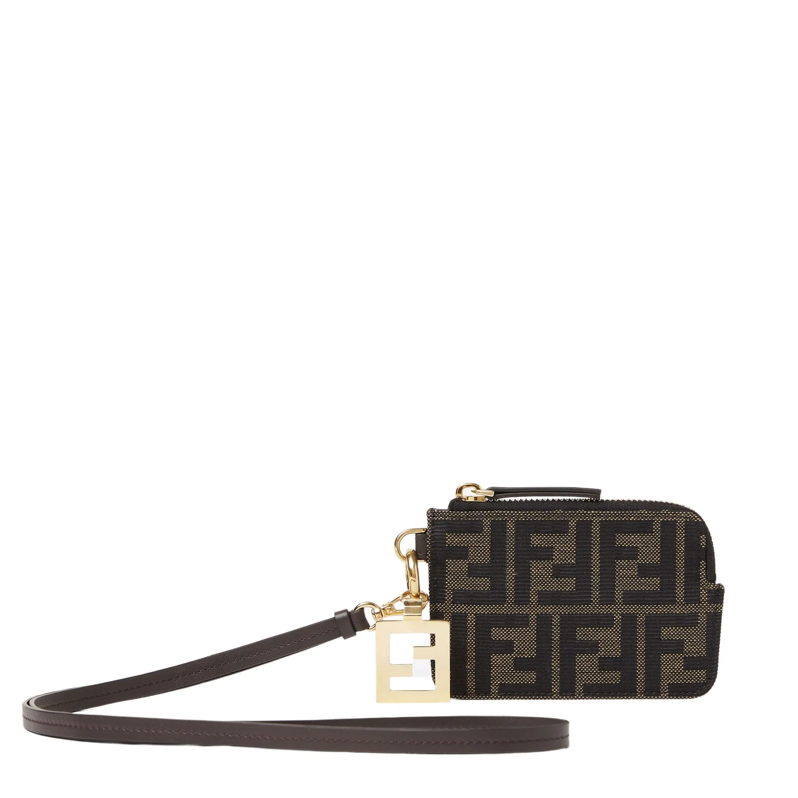 Fendi FF Zucca Jacquard and Leather Card Case with Strap