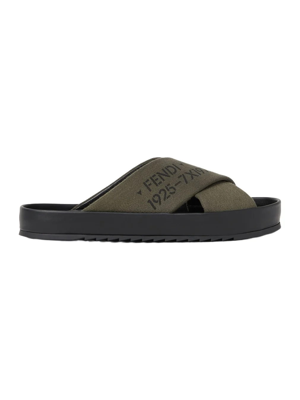 Fendi Double Leather and Gray-Green Fabric Slides