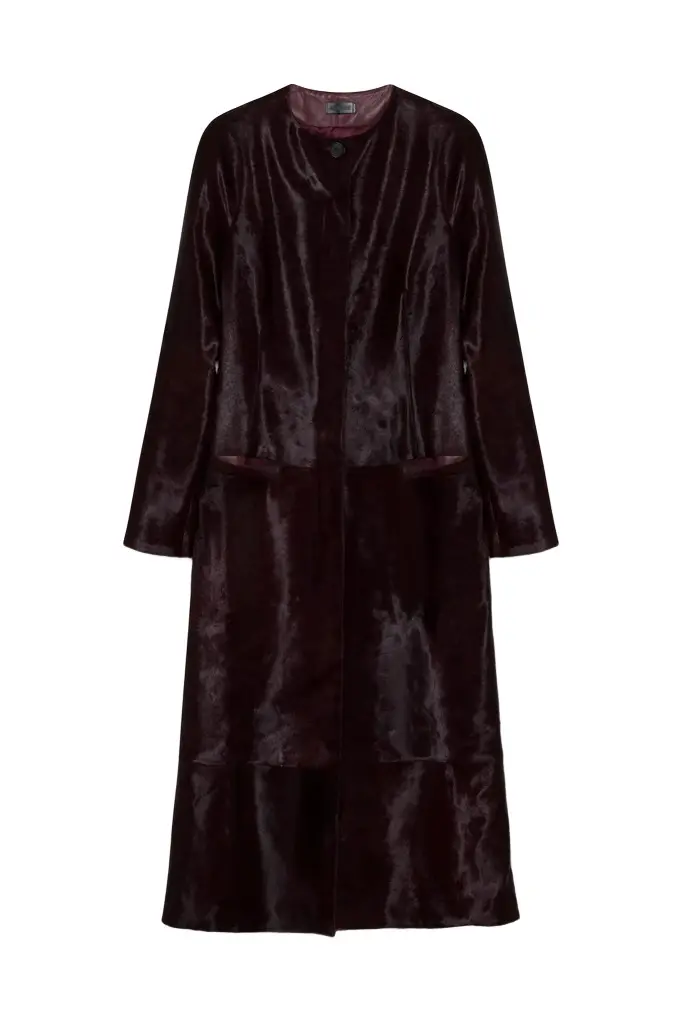 Simkhai Bowie Collarless Calf Hair Coat