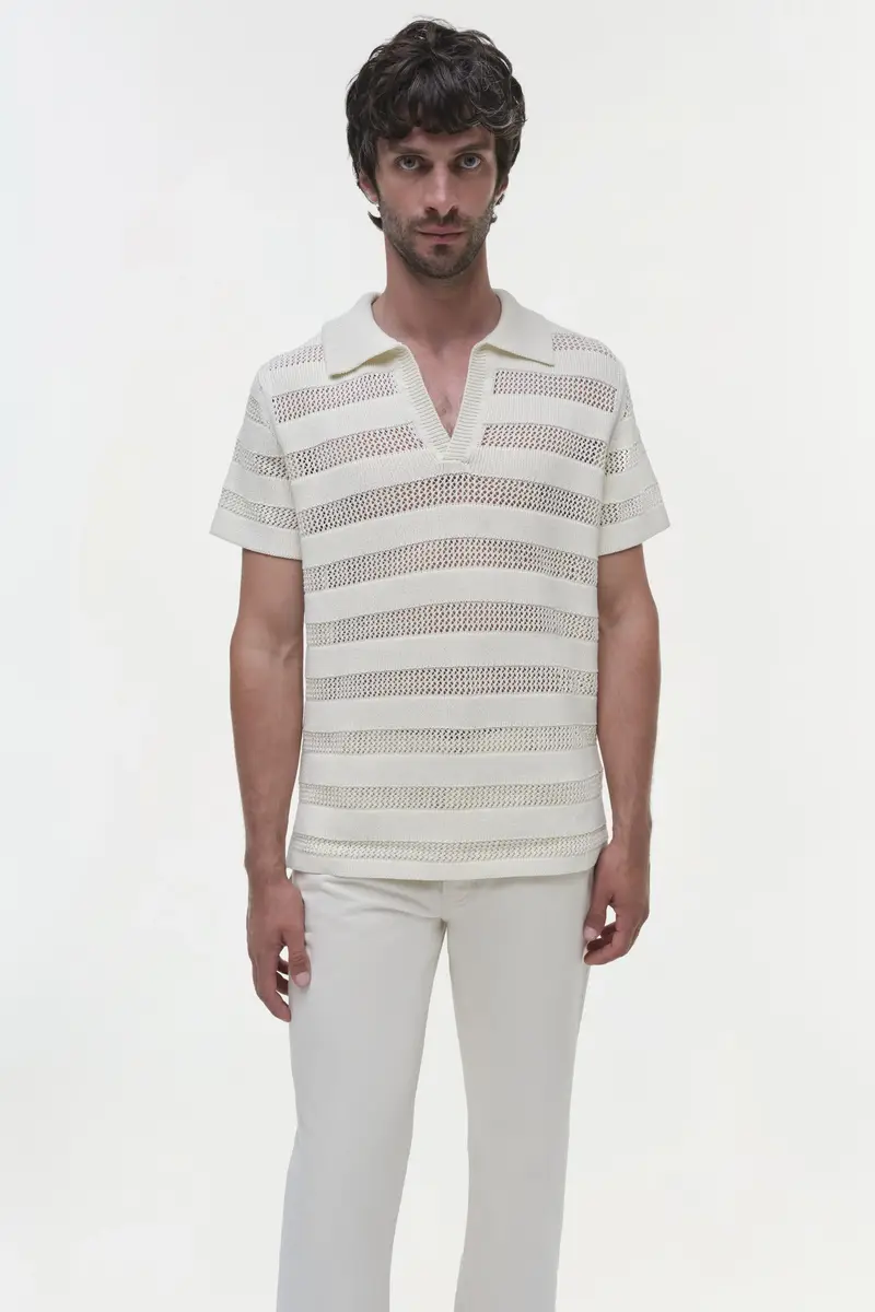 Simkhai Calvin Striped Mesh Polo | Thumbnail 3