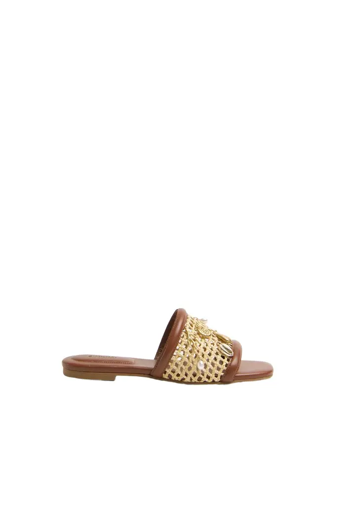 Simkhai Caspian Raffia Netted Flat Sandal