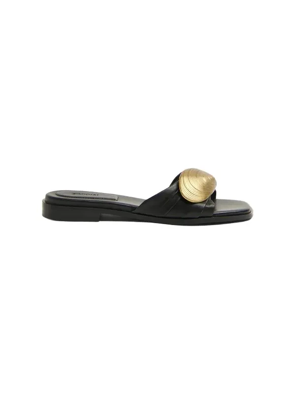 Gigi Oyster Leather Flat Slide