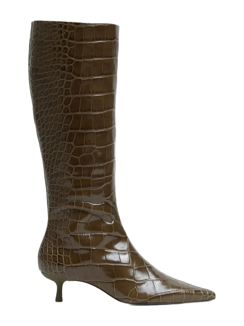 Simkhai Janine Croc-Embossed Leather Knee High Boot