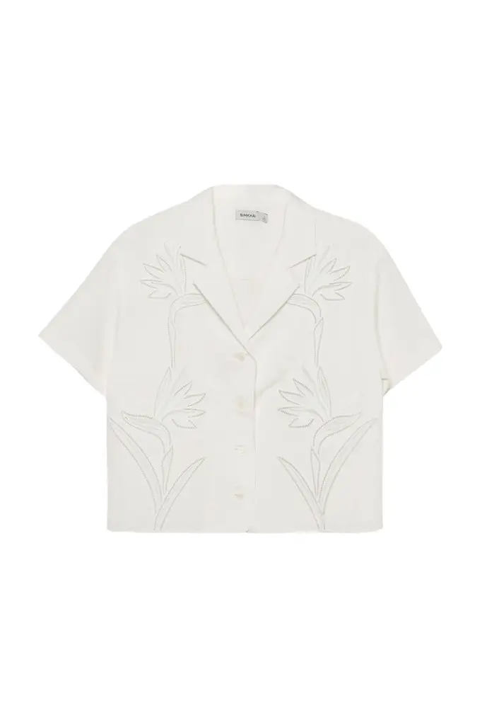Simkhai Louisa Embroidered Camp Shirt