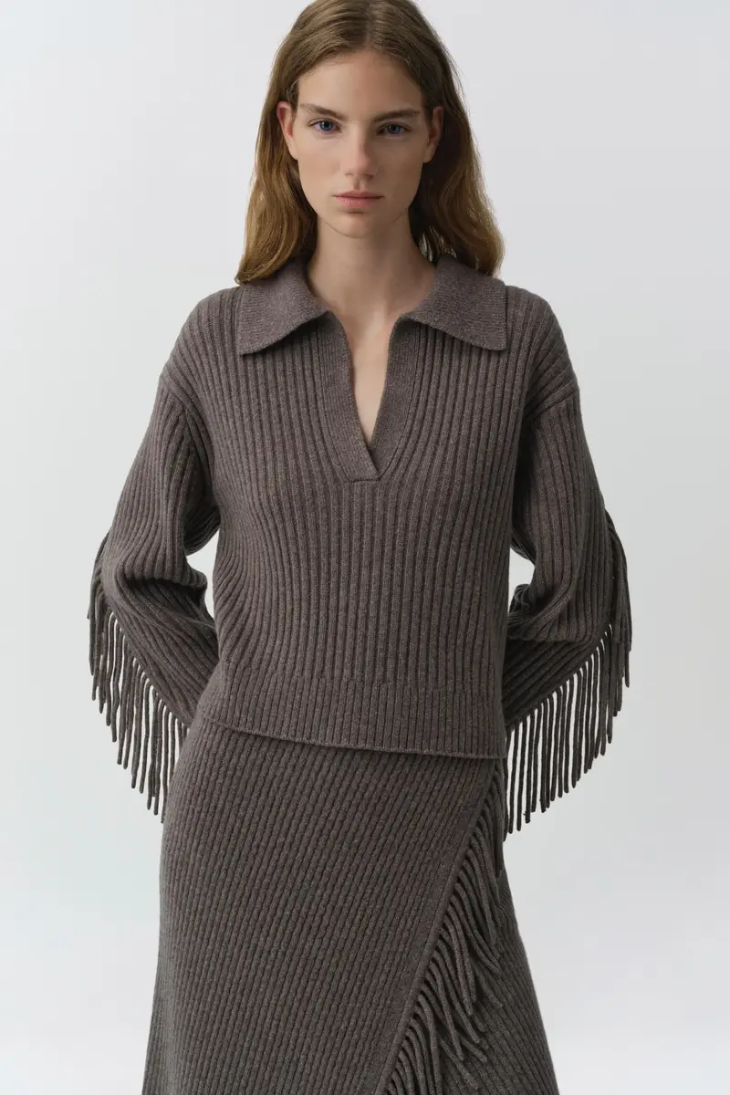 Simkhai Natalia Collared Fringe Sweater | Thumbnail 3