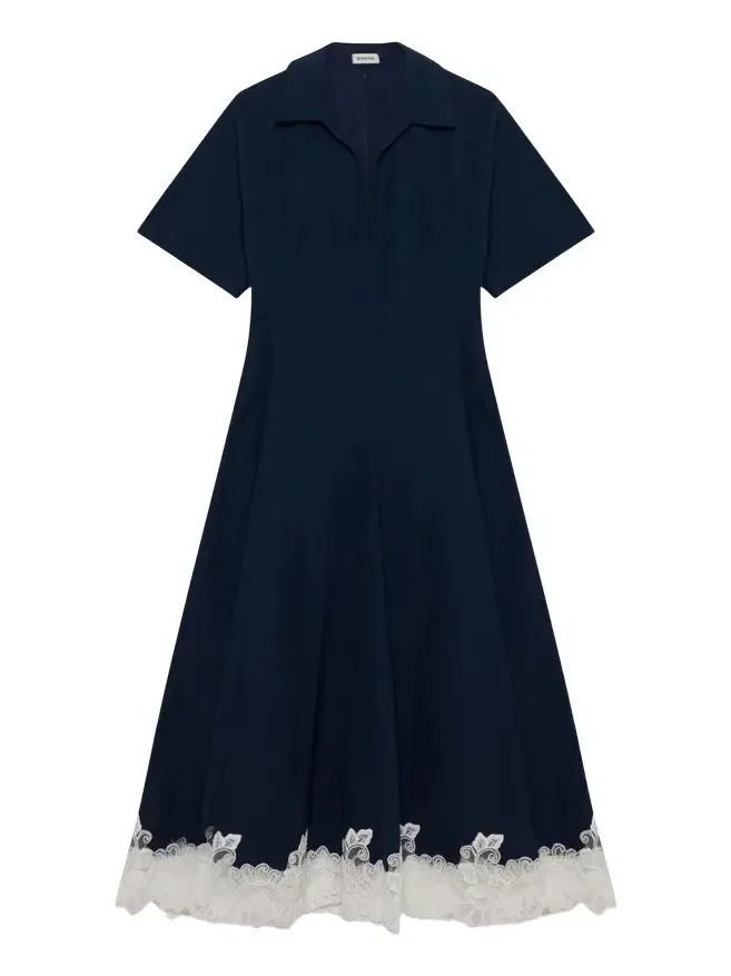 Nerris Cotton Faille Lace Midi Dress Nerris Cotton Faille Lace Midi Dress