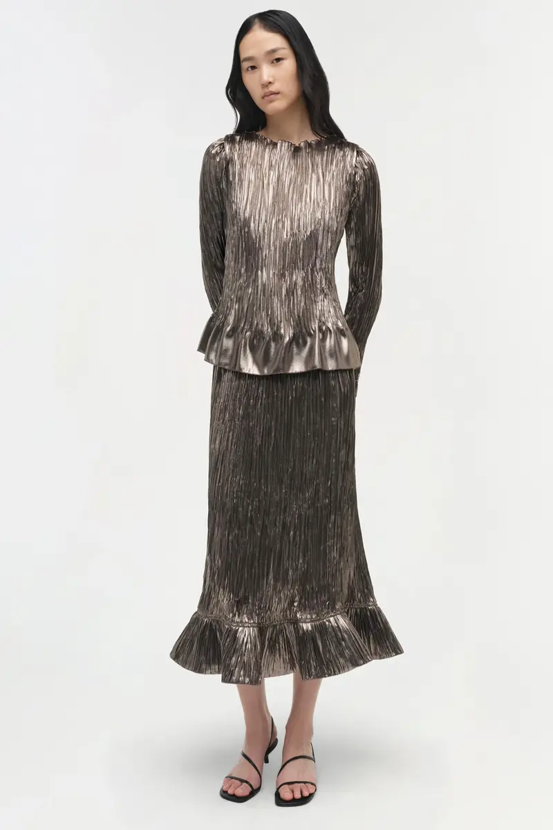 Simkhai Roan Metallic Plisse Midi Skirt | Thumbnail 2 Simkhai Roan Metallic Plisse Midi Skirt | Thumbnail 2