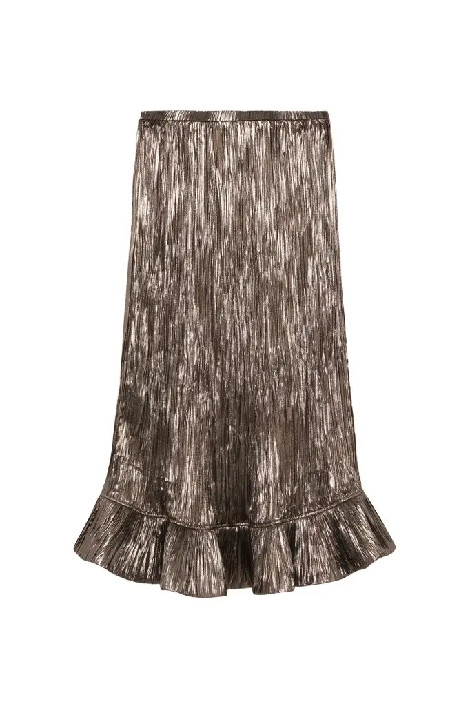Simkhai Roan Metallic Plisse Midi Skirt