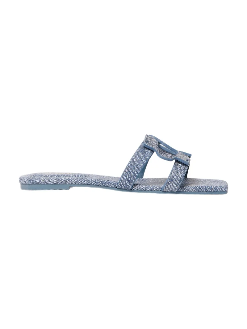 Simkhai Monogram Denim Leather Flat Slide