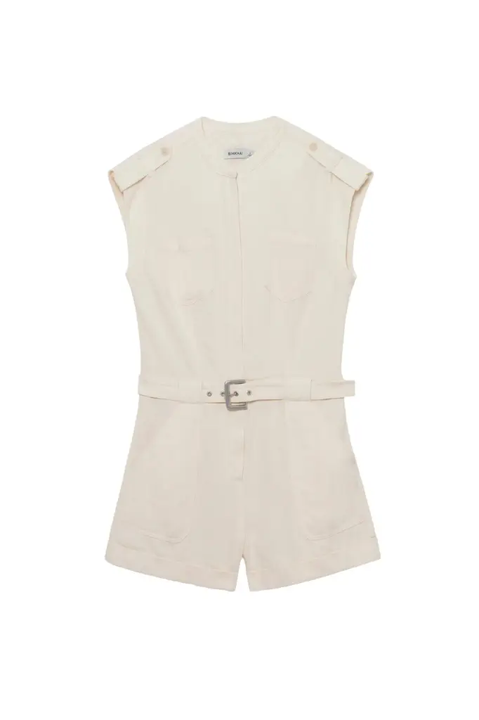 Simkhai Tinka Belted Linen Romper