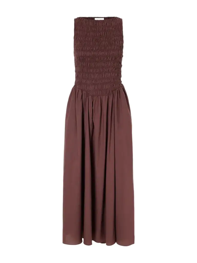 Lucia Shirred Gathered Cotton-poplin Midi Dress