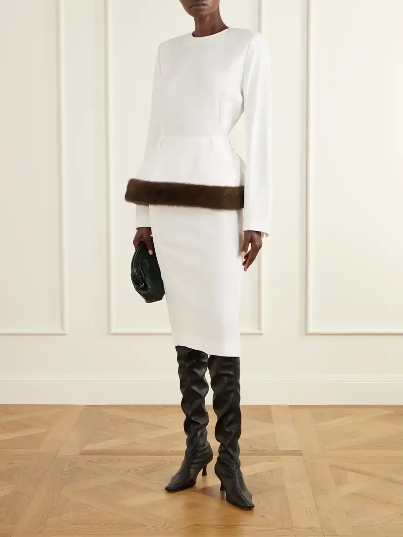 Stella McCartney Plush-trimmed Crepe Midi Dress | Thumbnail 2 Stella McCartney Plush-trimmed Crepe Midi Dress | Thumbnail 2