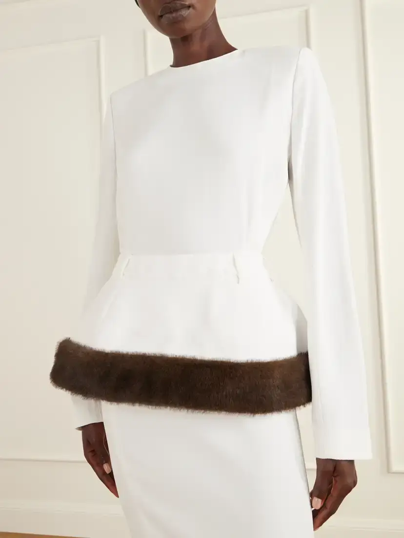 Stella McCartney Plush-trimmed Crepe Midi Dress | Thumbnail 4 Stella McCartney Plush-trimmed Crepe Midi Dress | Thumbnail 4