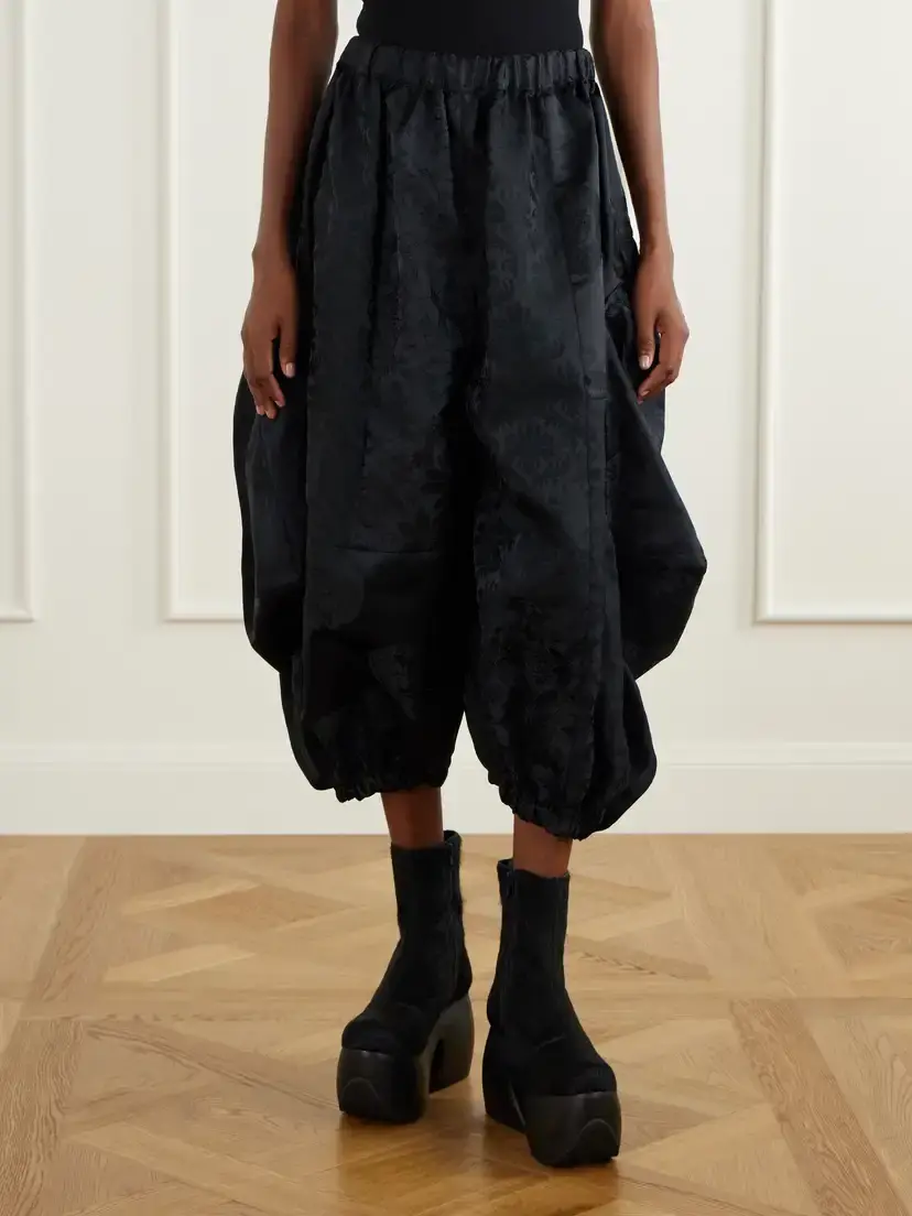 Comme des Garçons Comme des Garçons Gathered Cropped Satin-jacquard Wide-leg Pants | Thumbnail 3