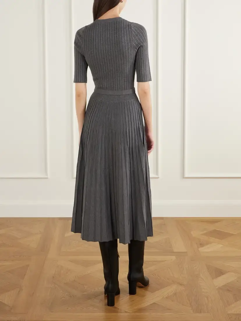 Veronica Beard Elthea Belted Pleated Ribbed-knit Midi Dress | Thumbnail 3