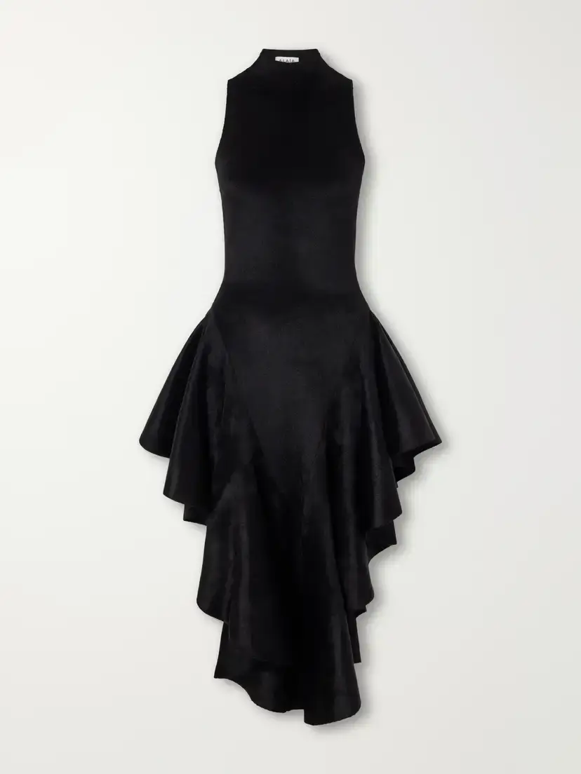 Alaïa Asymmetric Ruffled Velvet Turtleneck Midi Dress | Thumbnail 2 Alaïa Asymmetric Ruffled Velvet Turtleneck Midi Dress | Thumbnail 2