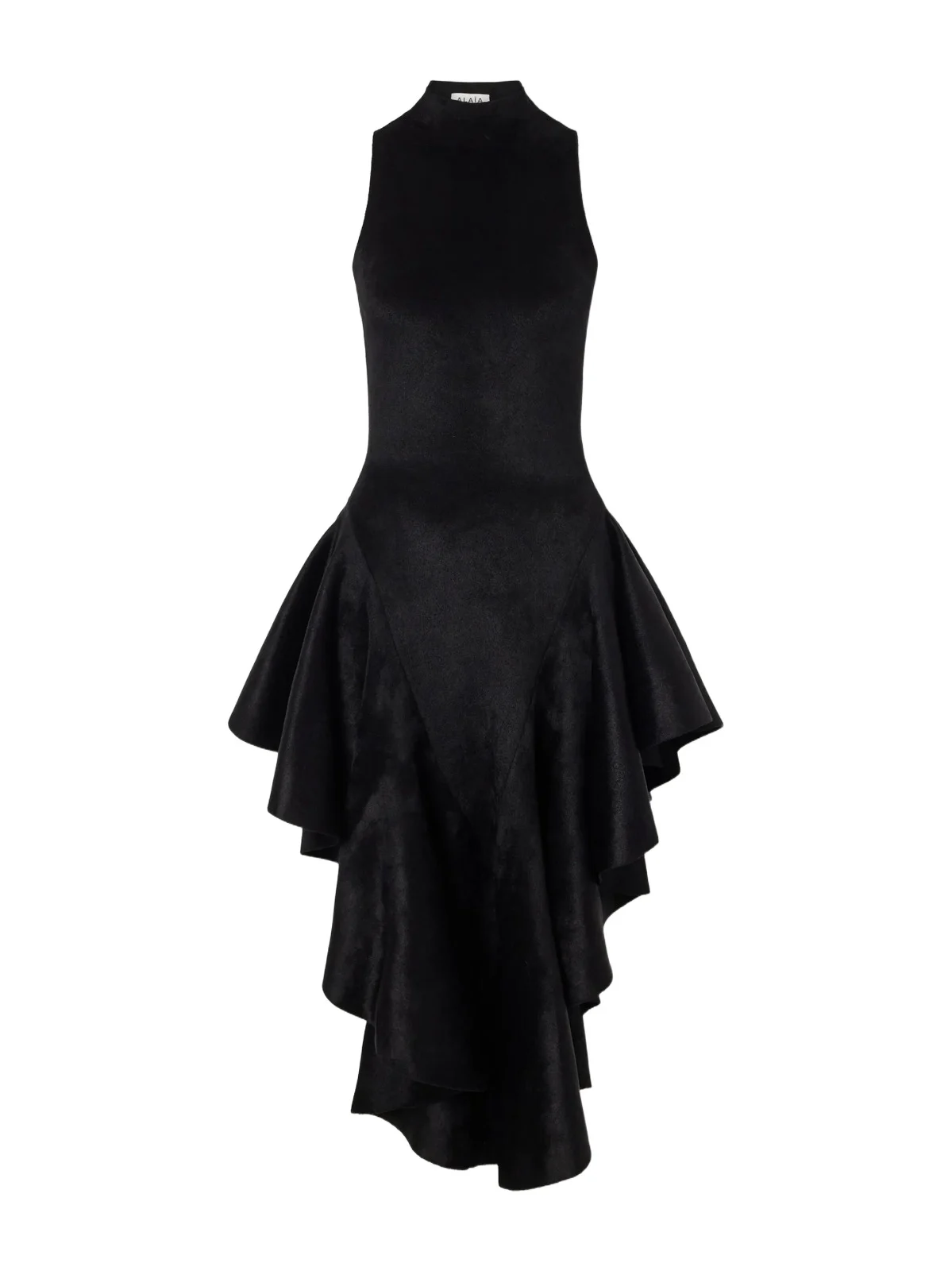 Asymmetric Ruffled Velvet Turtleneck Midi Dress Asymmetric Ruffled Velvet Turtleneck Midi Dress