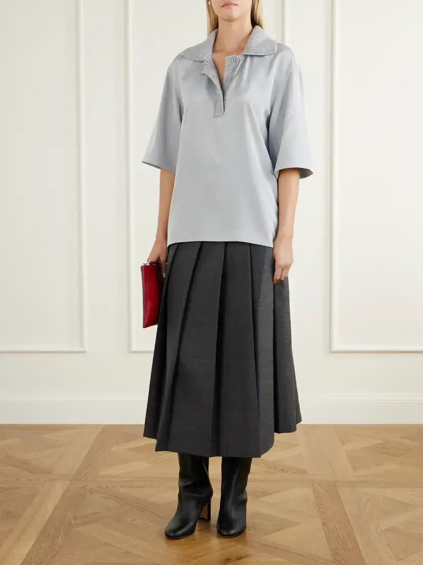 Tibi Stretch Silk-blend Polo Shirt | Thumbnail 2 Tibi Stretch Silk-blend Polo Shirt | Thumbnail 2