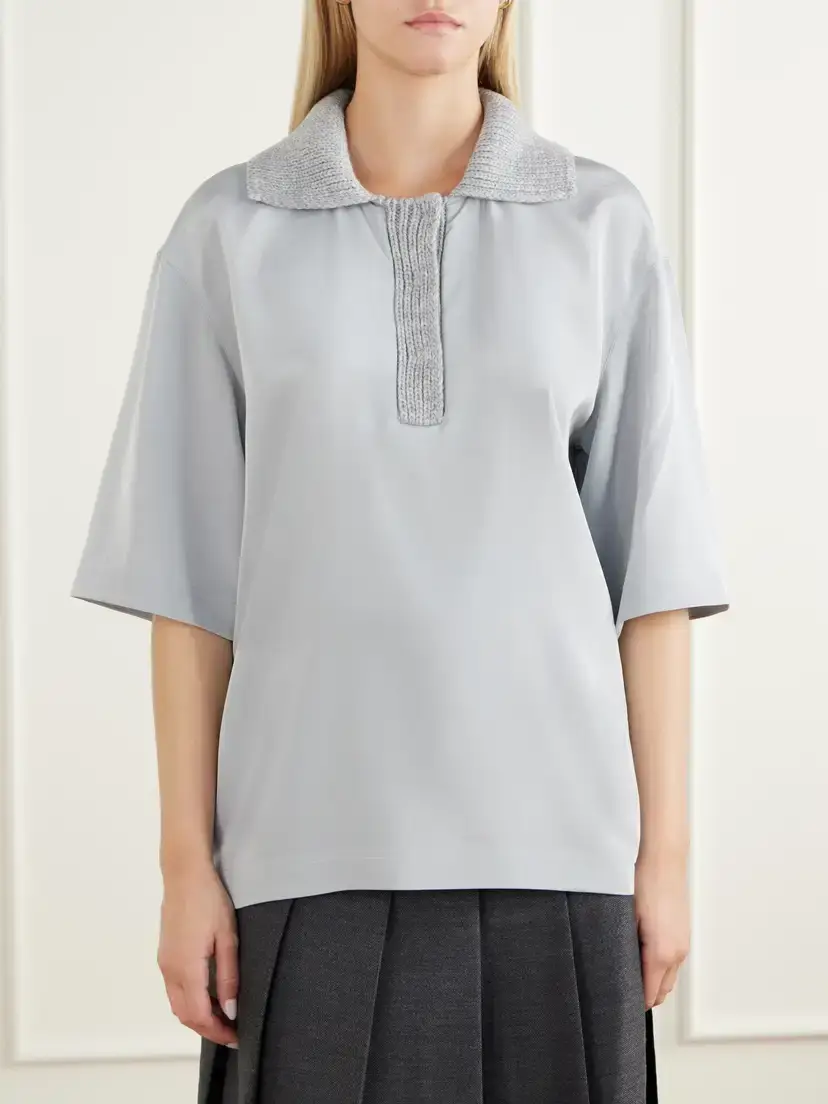 Tibi Stretch Silk-blend Polo Shirt | Thumbnail 3 Tibi Stretch Silk-blend Polo Shirt | Thumbnail 3
