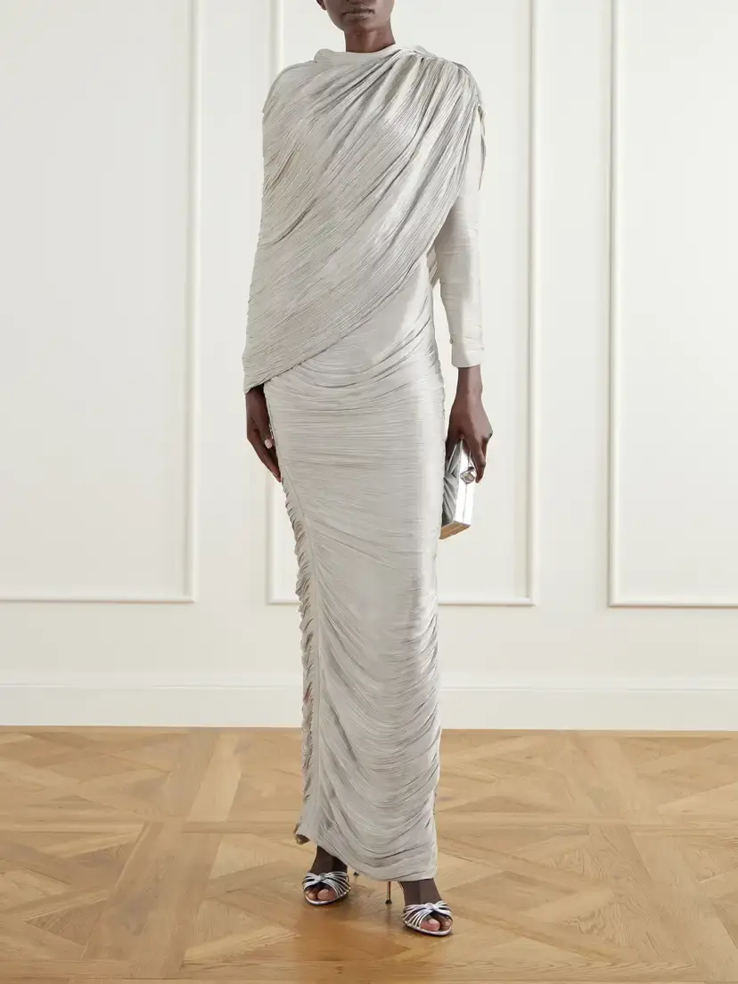 Marmar Halim Cape-effect Plissé Crepe De Chine Gown | Thumbnail 2 Marmar Halim Cape-effect Plissé Crepe De Chine Gown | Thumbnail 2